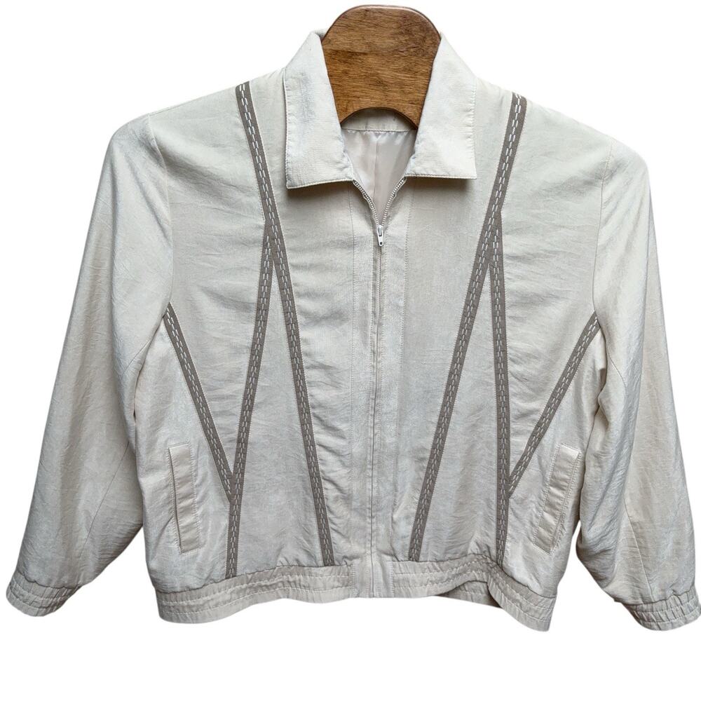 VTG St Croix Knits Lightweight Bomber Jacket Men's Size Large Ivory Microfiber